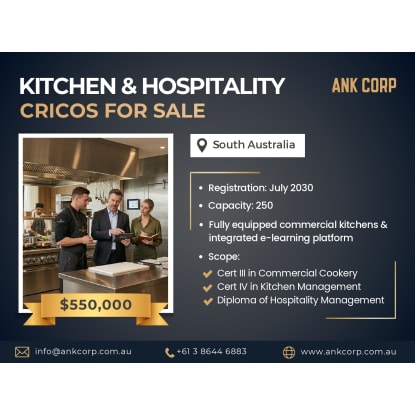  Kitchen & Hospitality CRICOS College for Sale | SA | AKC20181 | $550,000