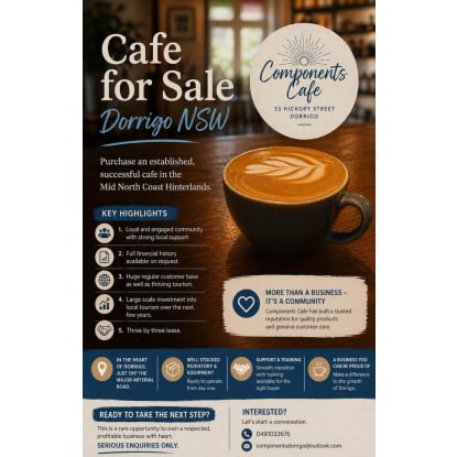 Components Cafe, Dorrigo, FOR SALE