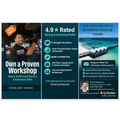 Busselton Auto Tech | Repco Authorised | 4.9★ Reviews | Walk In Walk Out $399,000