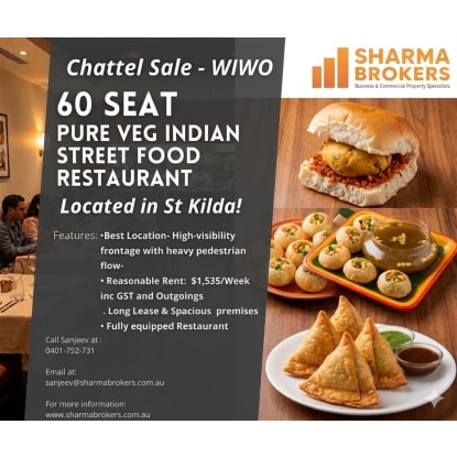 60-Seat Pure Veg Indian Street Food Restaurant - St Kilda!