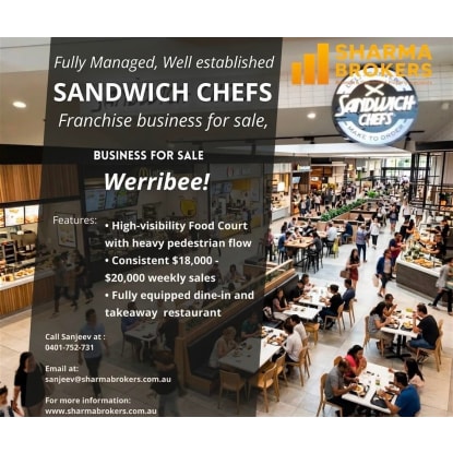 Fully Managed Sandwich Chefs Franchise For Sale - Werribee!