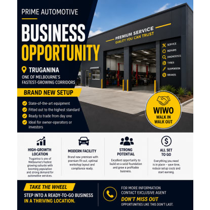 Prime Automotive Business Opportunity: Brand New Setup in High-Growth Truganina- WIWO