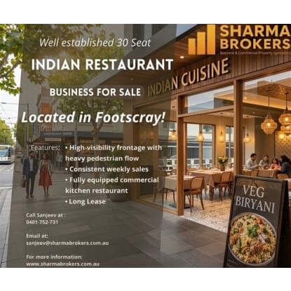 Well-Established Indian Restaurant for Sale - Footscray