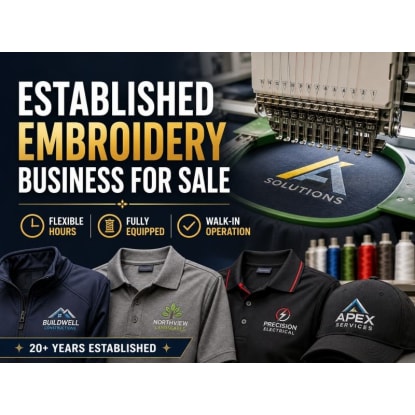 Established Embroidery Flexible, Fully Equipped & Ready to Go