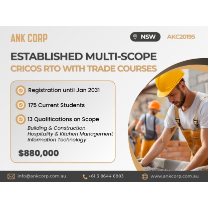 Established Multi-Scope CRICOS RTO for Sale | NSW | $880,000