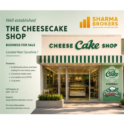 The Cheesecake Shop Franchise For Sale Near Sunshine!