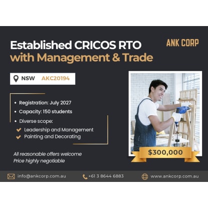 Established CRICOS RTO with Management & Trade Training Scope – NSW