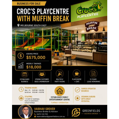 CROC'S PLAYCENTRE WITH MUFFIN BREAK FOR SALE | MELBOURNE SOUTH EAST
