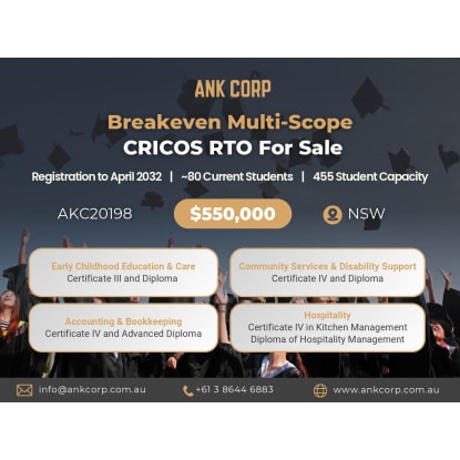 Breakeven Multi-Scope CRICOS RTO for Sale | 455 Capacity | $550,000 | AKC20198