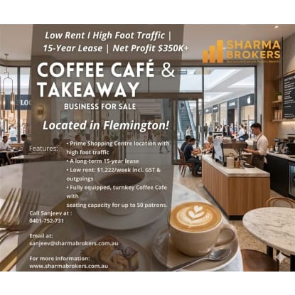50 Seat Established Coffee Cafe & Takeaway - Flemington!