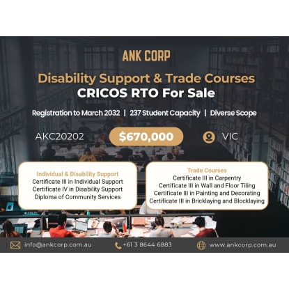 Disability Support & Trade CRICOS for Sale | VIC | 237 Capacity | AKC20202