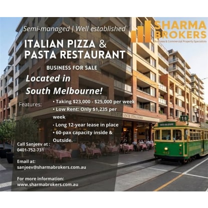 Iconic Italian Pizza & Pasta Restaurant - South Melbourne!