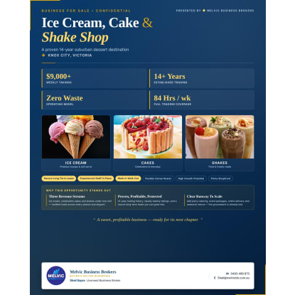 ESTABLISHED ICE CREAM, CAKE & SHAKE SHOP KNOX Takings 9K PW