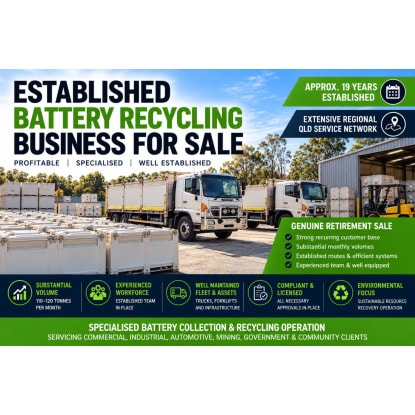 Established Battery Recycling Business Regional QLD Network