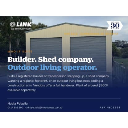 Registered Shed Construction Business, $3.1M Revenue