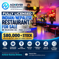 Fully Licensed Indian/Nepalese Restaurant for Sale – Melbourne CBD – Prime Location!