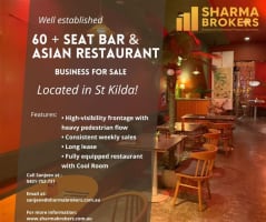 60 Seat Bar & Asian Restaurant Business for Sale- St Kilda!