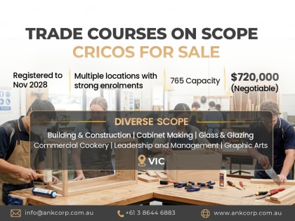 Trade Course CRICOS RTO for Sale | 765 Capacity | Multi-Sector Scope | VIC | $720,000