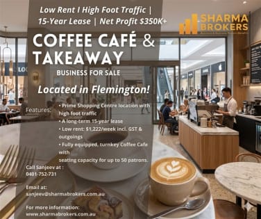 50 Seat Established Coffee Cafe & Takeaway - Flemington!