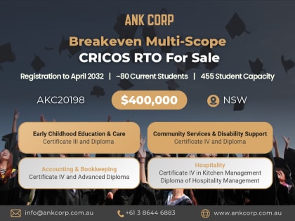 Breakeven Multi-Scope CRICOS RTO for Sale | 455 Capacity | $400,000 | AKC20198