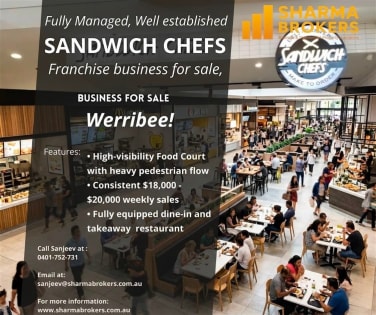 Fully Managed Sandwich Chefs Franchise For Sale - Werribee!