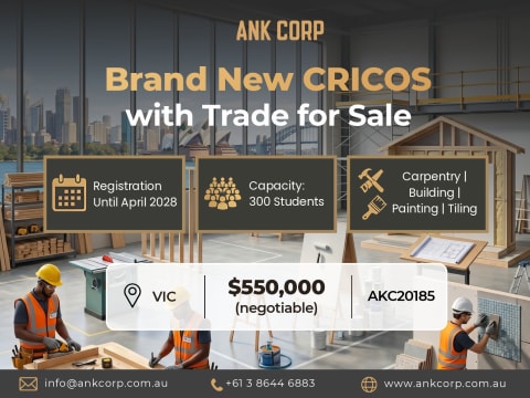Brand New CRICOS with Trade for Sale | 300 Capacity | VIC | $550,000