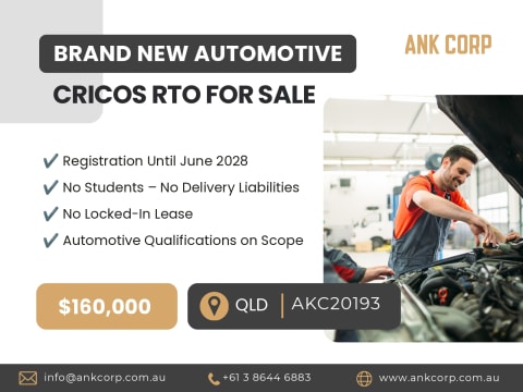 Brand New Automotive CRICOS RTO for Sale | VIC | $160,000