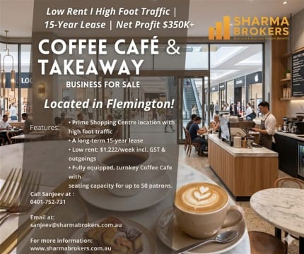 50 Seat Established Coffee Cafe & Takeaway - Flemington!