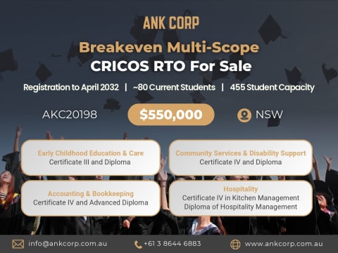 Breakeven Multi-Scope CRICOS RTO for Sale | 455 Capacity | $550,000 | AKC20198