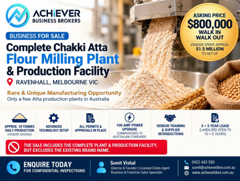Rare Opportunity – Fully Established Chakki Atta Flour Milling Plant for Sale | Ravenhall, Melbourne