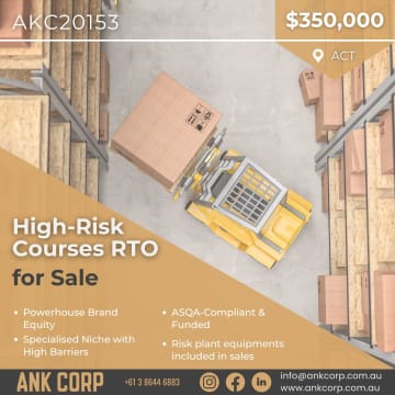 High-risk Courses RTO for Sale | $350,000 | ACT | AKG20153