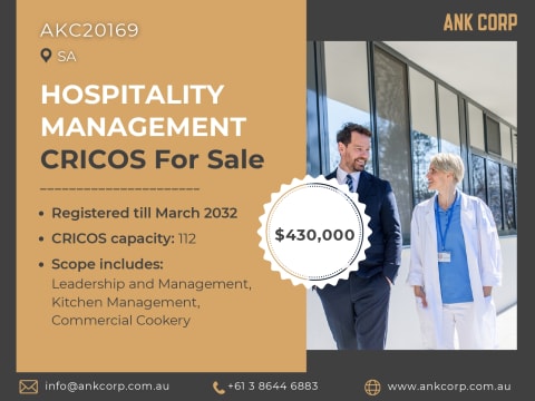 Hospitality Management CRICOS For Sale | SA | $430,000 | AKC20169
