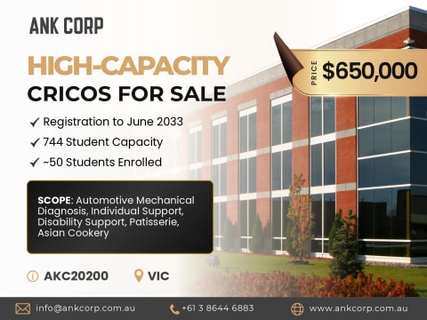 High-Capacity CRICOS RTO for Sale in Victoria | 772 Capacity | $650,000