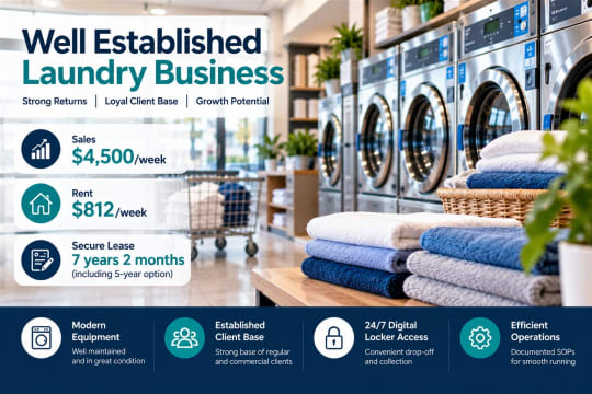 Profitable Laundromat For Sale - $4.5K/Wk Sales!