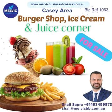 Burger Ice cream Juice shake business for sale Casey area