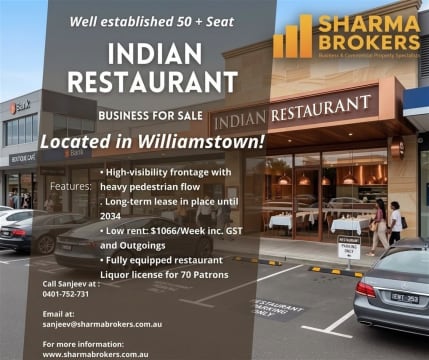 Low Rent 50+ Seat Indian Restaurant - Williamstown!