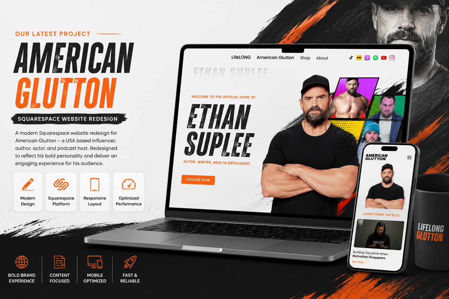 American Glutton - Squarespace Website Redesign mockup