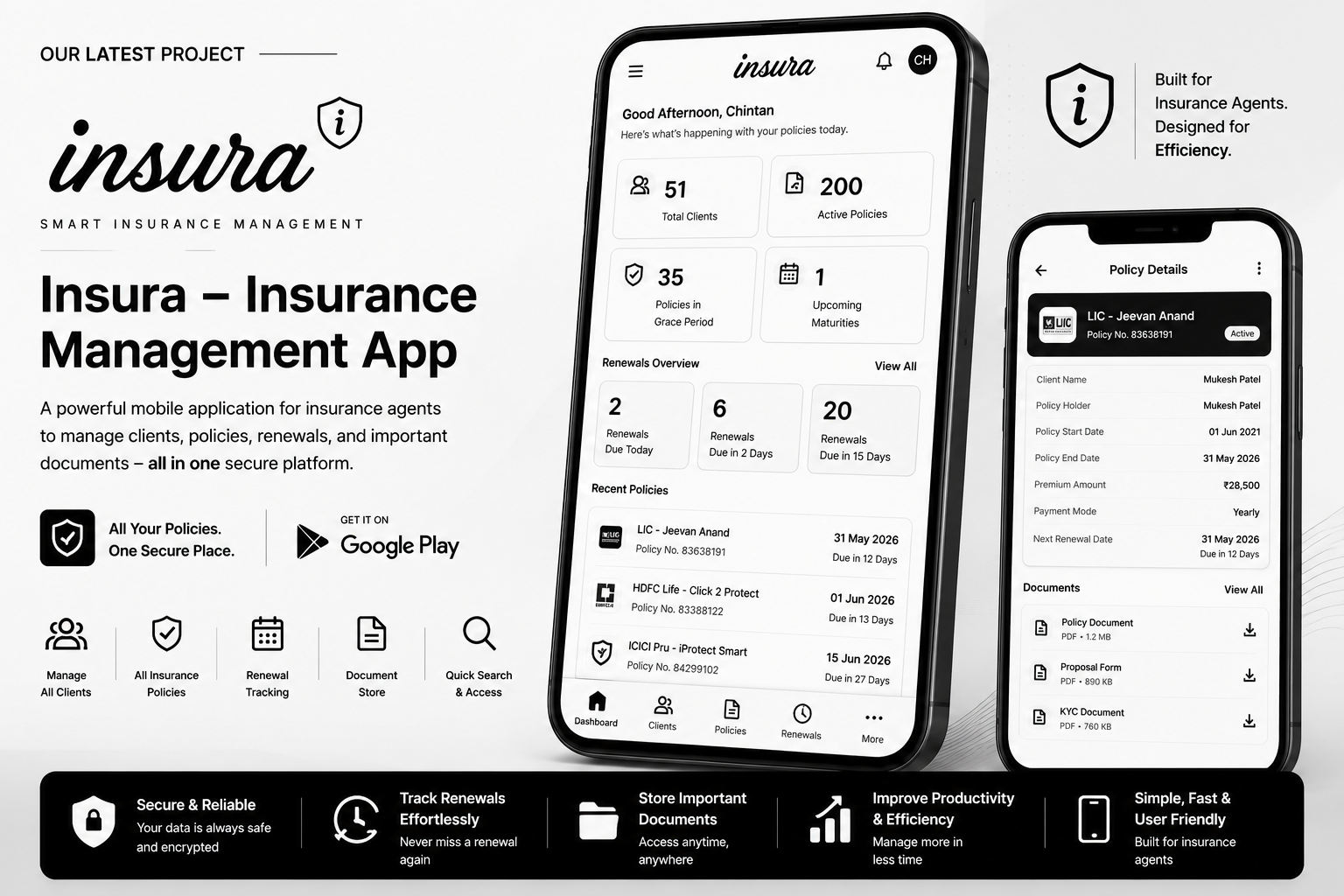 Insura – Insurance Management Mobile Application mockup