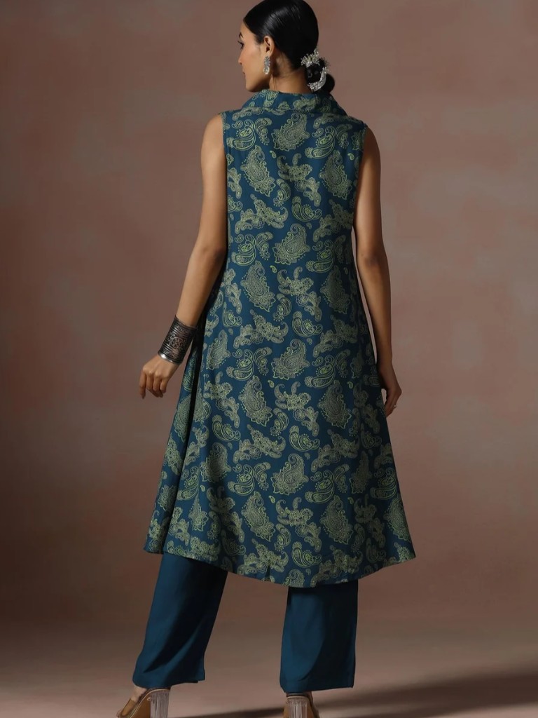 Women Teal Paisley Print Kurta With Comfort Pant