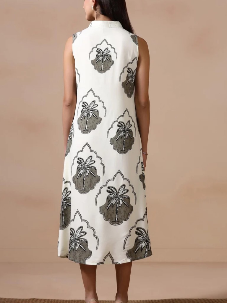 Women Off White Printed Dress