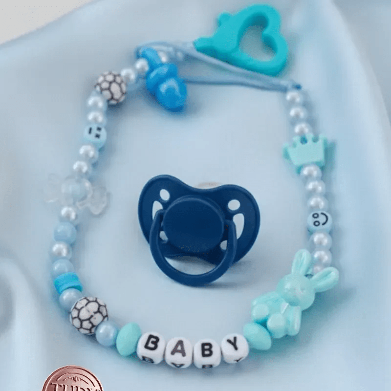 Cadenita Sujetadora de Chupete Personalizada "Baby Blue" - Imagen 1