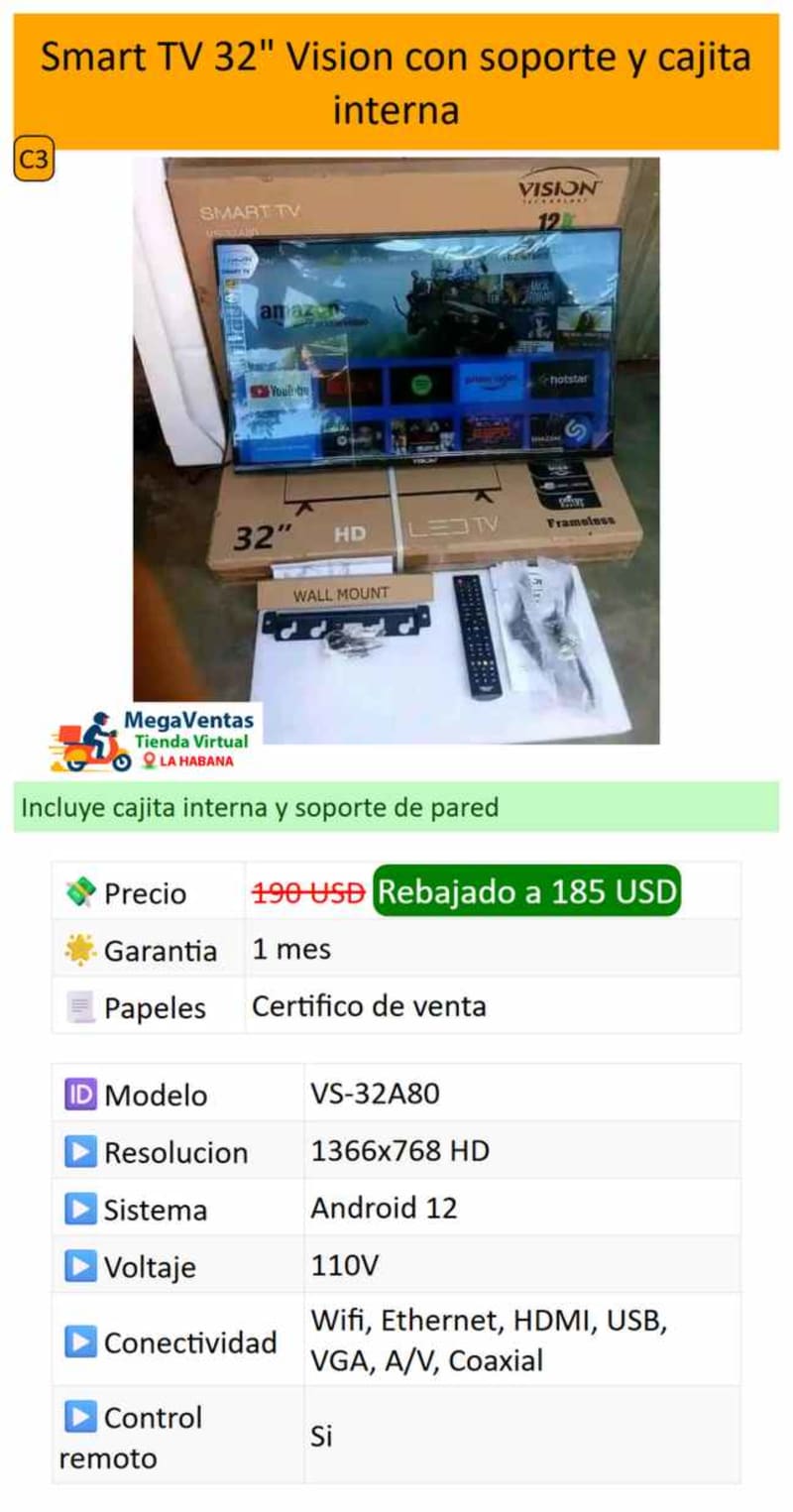 Smart TV 32" Vision con soporte y cajita interna - Imagen 1