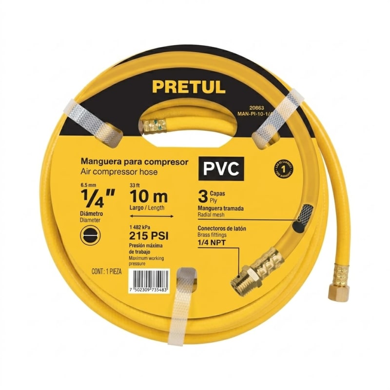 Manguera De PVC Para Compresor Pretul 10m 1/4 Pulgada 215 Psi - Imagen 1