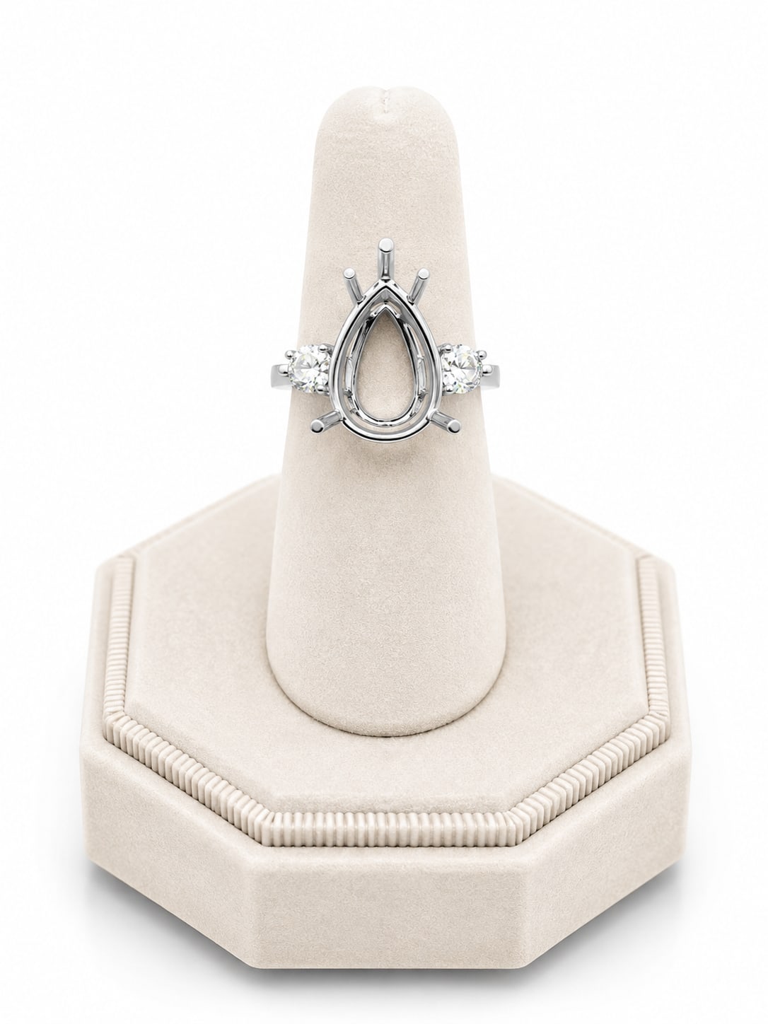 White Gold Pear Shape & Accent Diamond Semi-Mount Ring