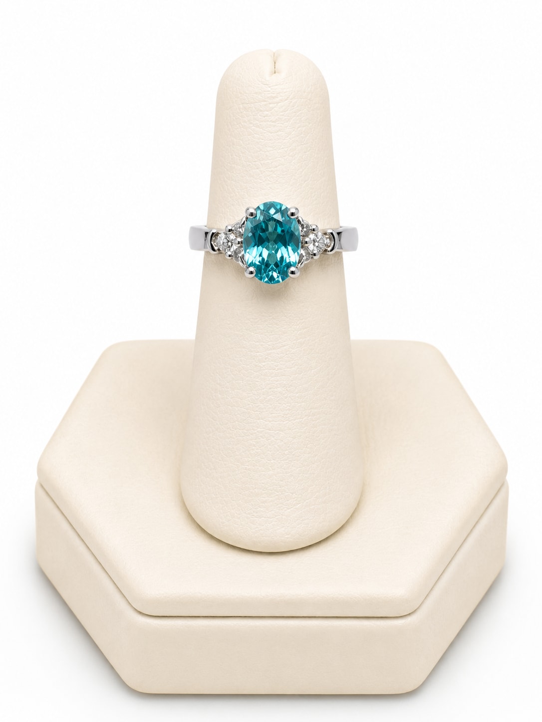 White Gold Diamond & Oval Blue Topaz Ring