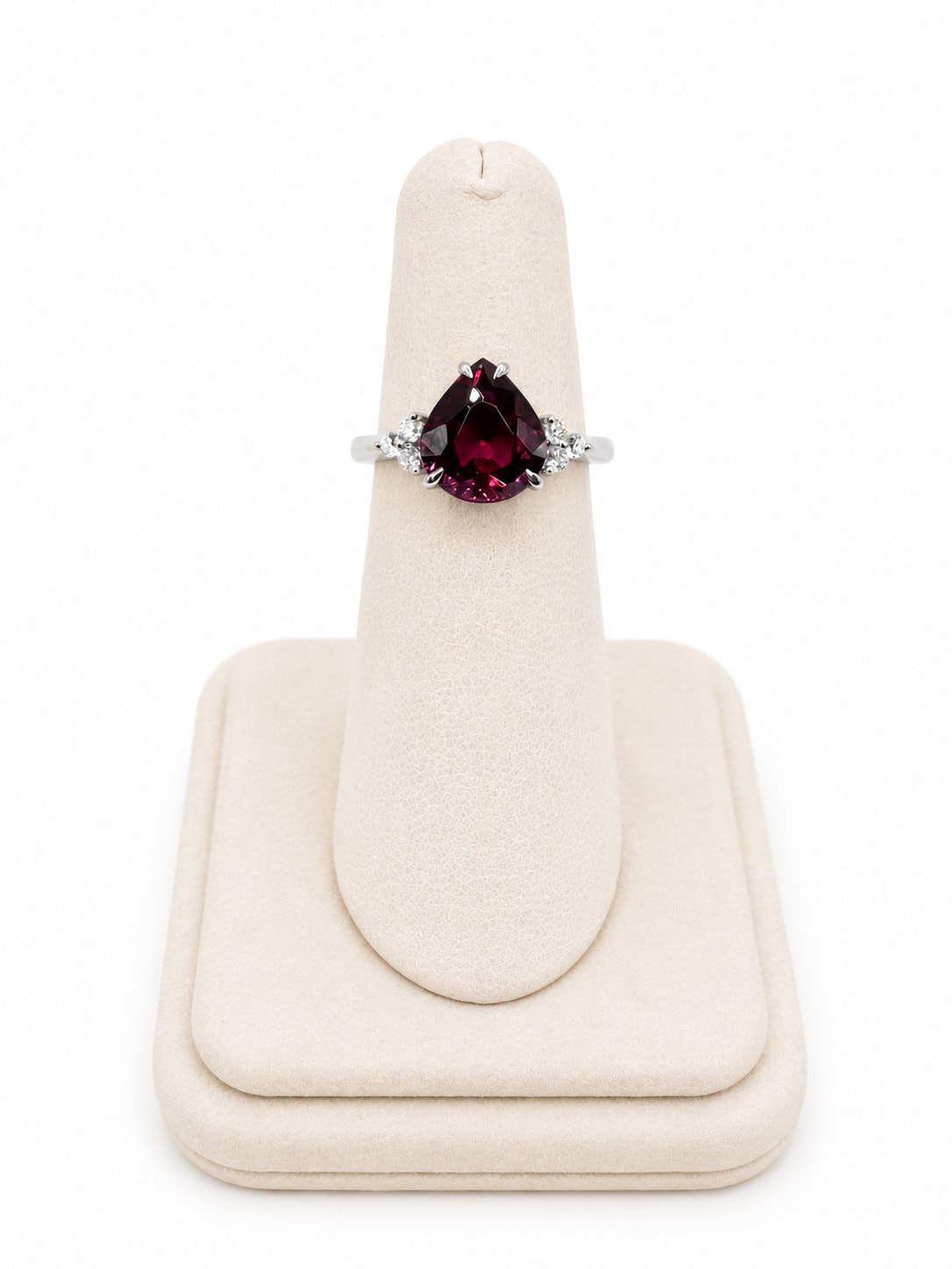 White Gold Diamond & Garnet Ring