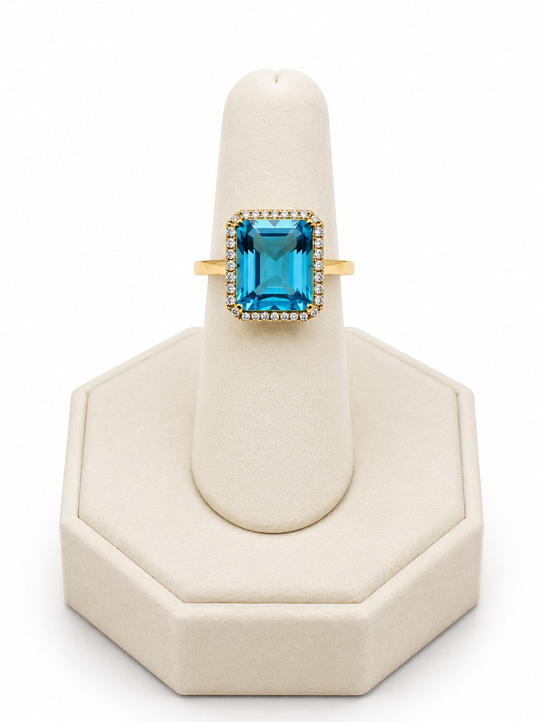 Yellow Gold Rectangular Shape Diamond & Blue Topaz Ring