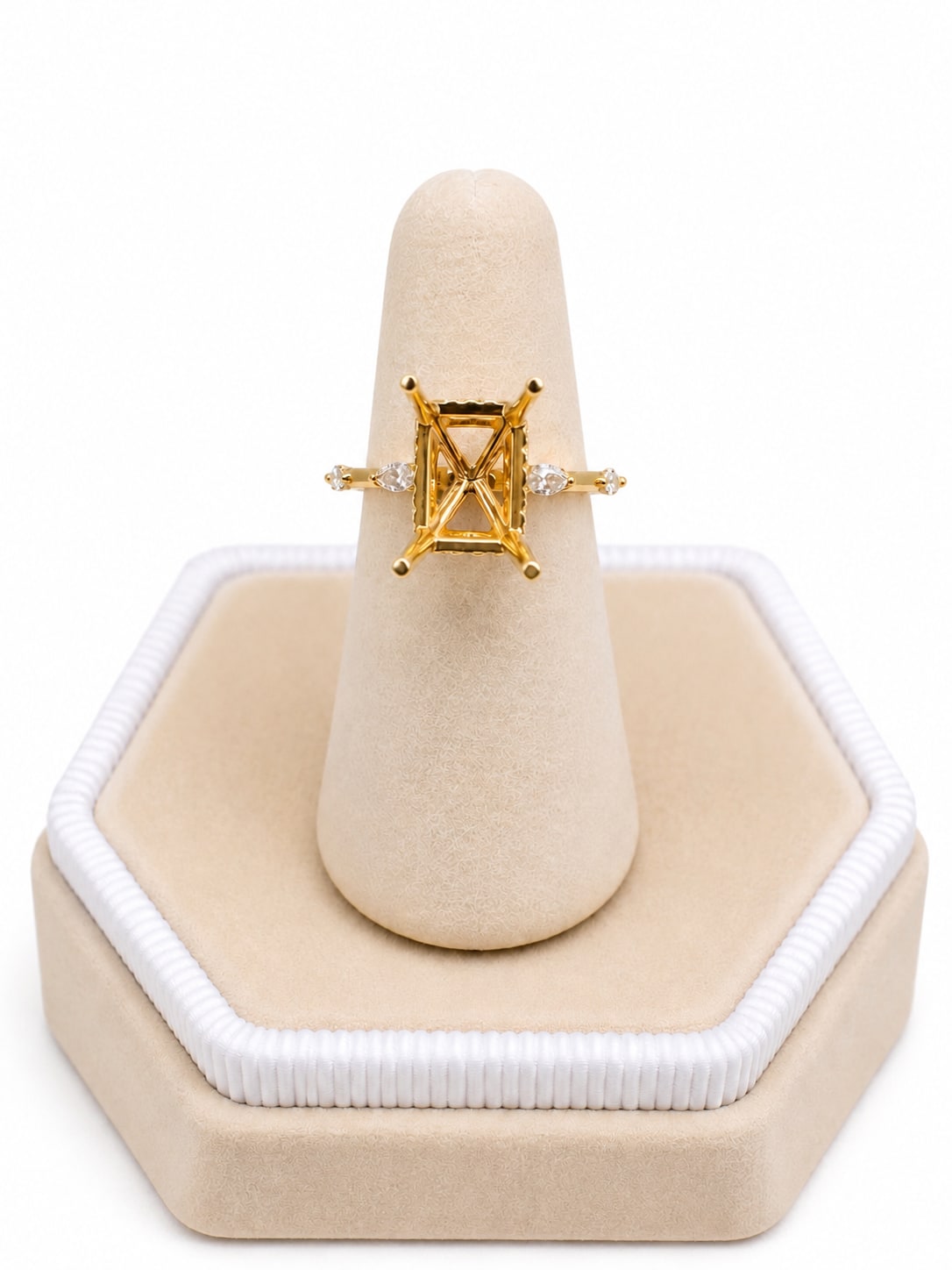 Yellow Gold Rectangle Under Halo & Marquise Diamond Semi-Mount Ring