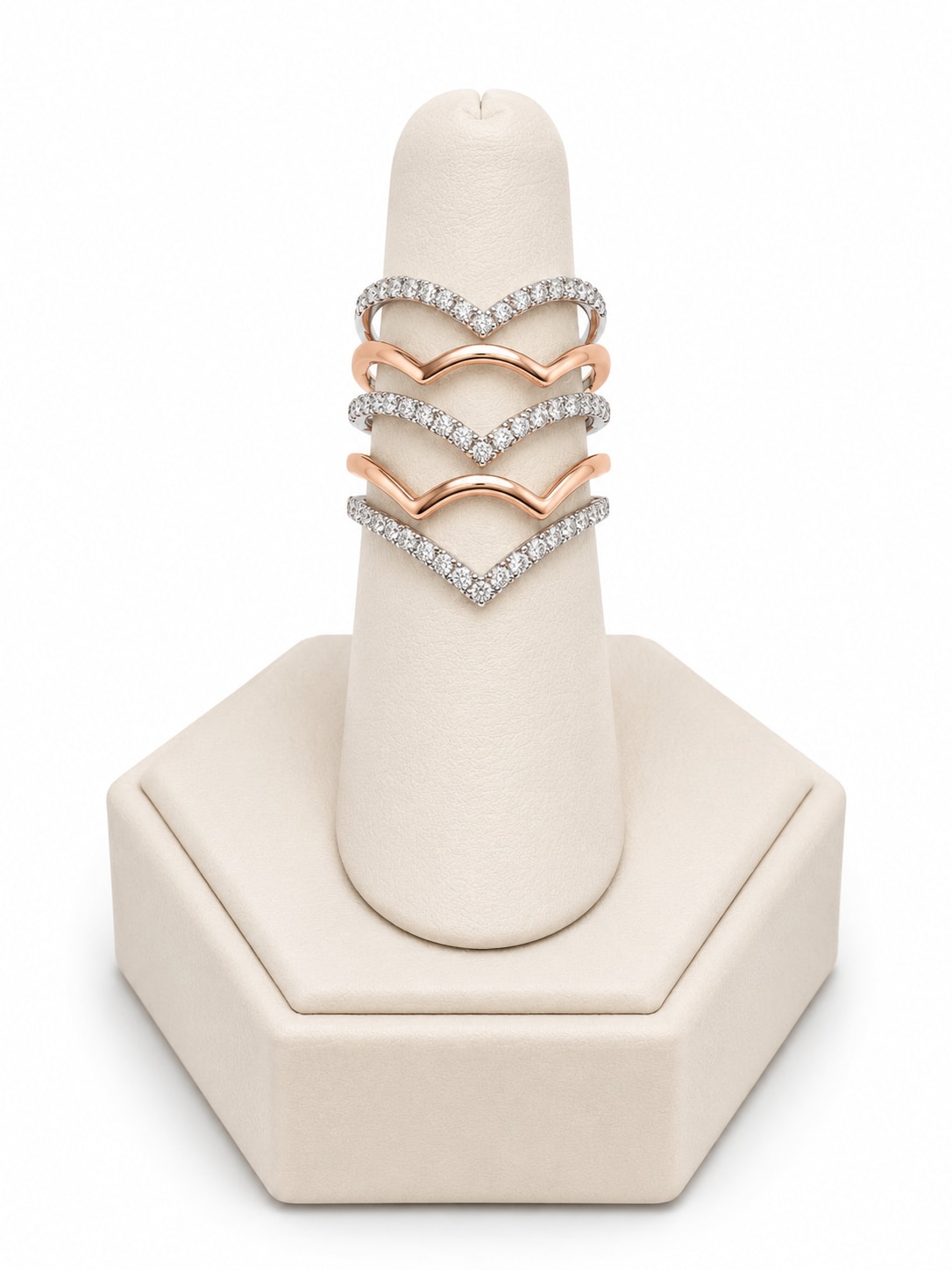 White/Rose Gold Open Work 5 Row Diamond Statement Ring