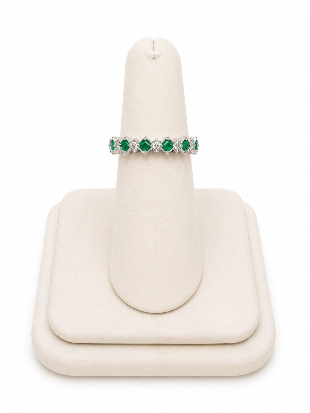 White Gold Vintage Inspired Diamond & Emerald Band